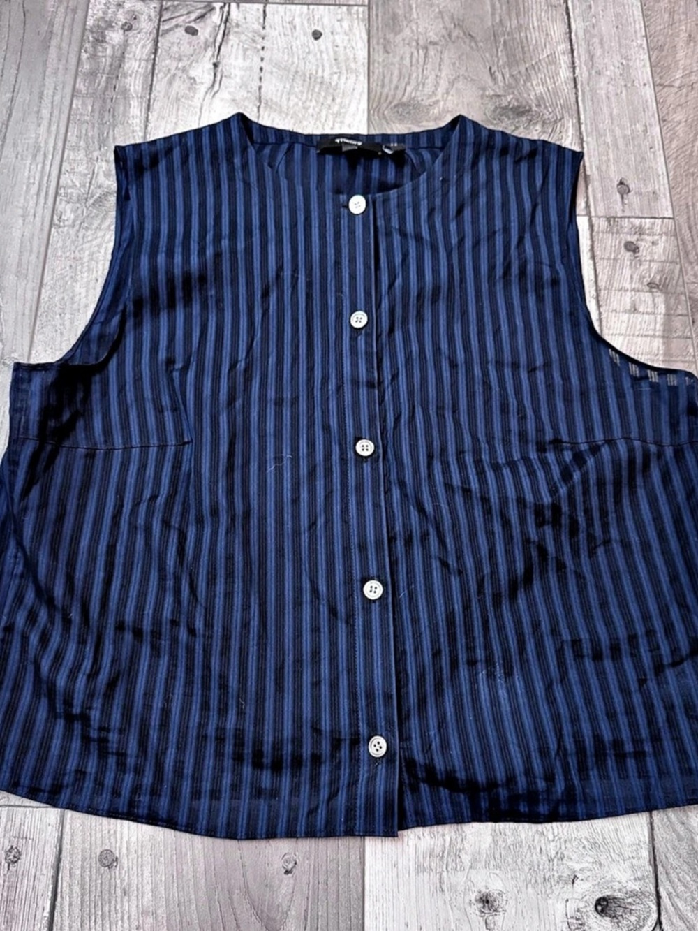 Theory Women Shirt Vest Shell Blue Striped Sleeveless Button-Down Small